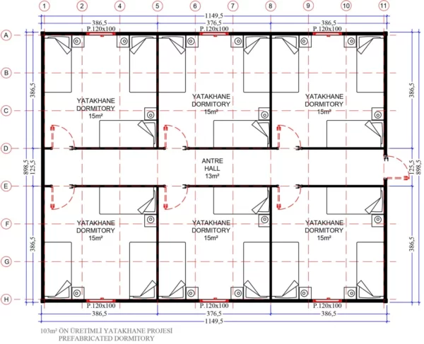 103 m² Prefabrik Yatakhane - Görsel 3