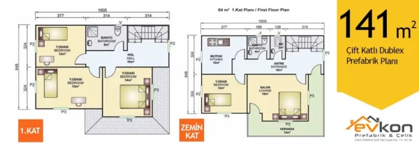141 M² Çift Katlı Prefabrik Ev - Görsel 4