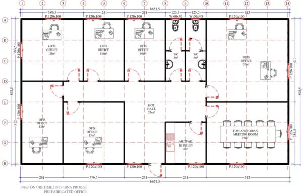 148 m² Prefabrik Ofis - Görsel 3
