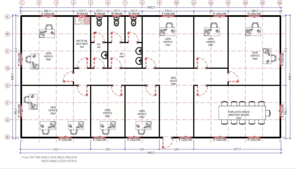 171 m² Prefabrik Ofis - Görsel 3