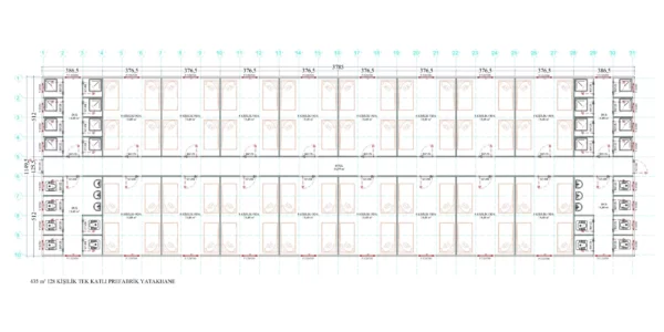435 m² 128 Kişilik Tek Katlı Prefabrik Yatakhane – EVK4003 - Görsel 3