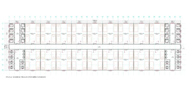 478 m² 144 Kişilik Tek Katlı Prefabrik Yatakhane – EVK4002 - Görsel 3