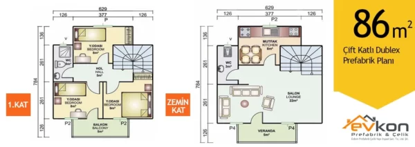 86 M² Çift Katlı Prefabrik Ev - Görsel 4