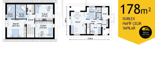 178 M² Çift Katlı Hafif Çelik Yapı - Görsel 3