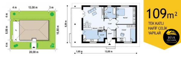 109 M² Tek Katlı Hafif Çelik Yapı - Görsel 2