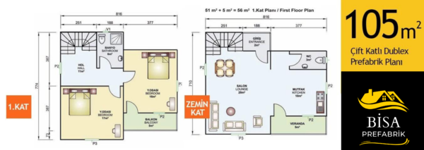 105 M² Çift Katlı Prefabrik Ev - Görsel 4